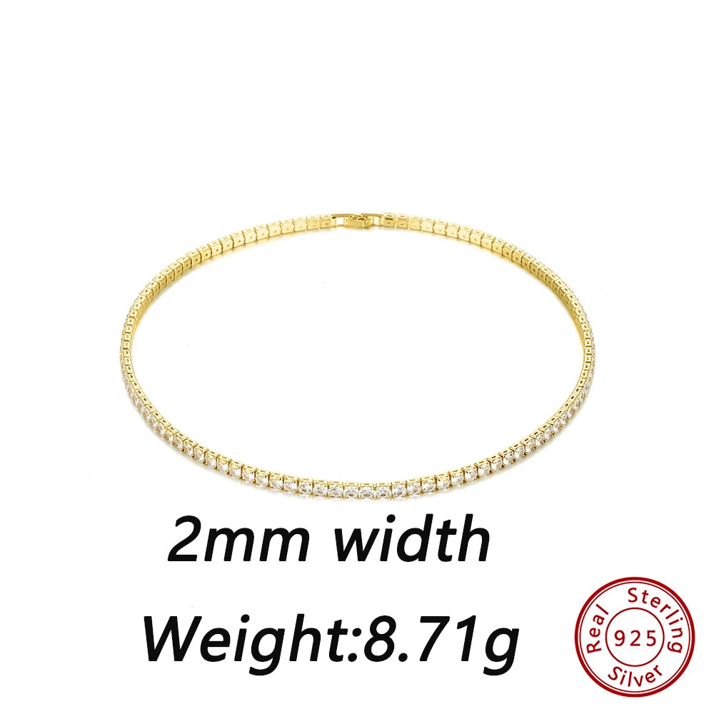 ORSA JEWELS Genuine 925 Sterling Silver Zirconia Tennis Chain Necklace 14K Gold Plated 42-43 cm for Women Girls Jewelry GZN379