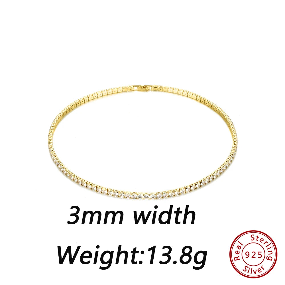 ORSA JEWELS Genuine 925 Sterling Silver Zirconia Tennis Chain Necklace 14K Gold Plated 42-43 cm for Women Girls Jewelry GZN379