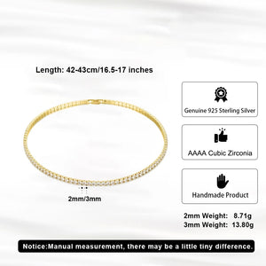 ORSA JEWELS Genuine 925 Sterling Silver Zirconia Tennis Chain Necklace 14K Gold Plated 42-43 cm for Women Girls Jewelry GZN379