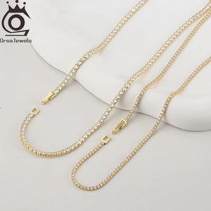 ORSA JEWELS Genuine 925 Sterling Silver Zirconia Tennis Chain Necklace 14K Gold Plated 42-43 cm for Women Girls Jewelry GZN379