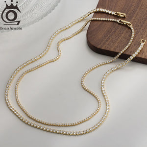 ORSA JEWELS Genuine 925 Sterling Silver Zirconia Tennis Chain Necklace 14K Gold Plated 42-43 cm for Women Girls Jewelry GZN379